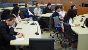 The NHSA delegation at Trent Semans Center on Duke’s campus listens to a student share his personal experience in the MD/PhD program.