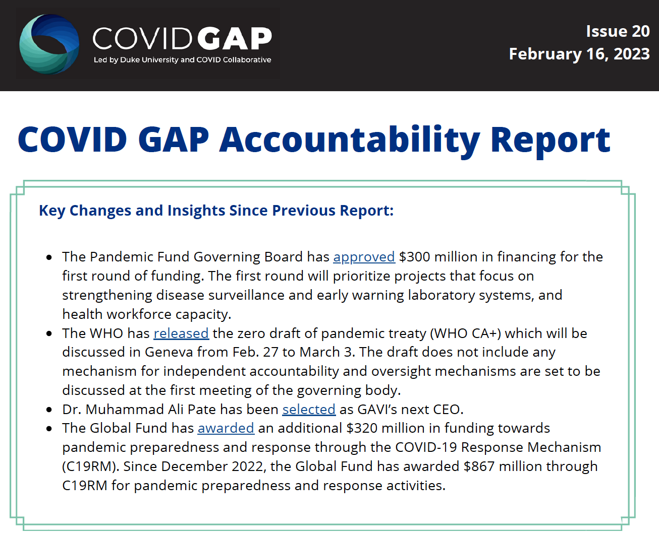 COVID GAP Accountability Report, Issue 20