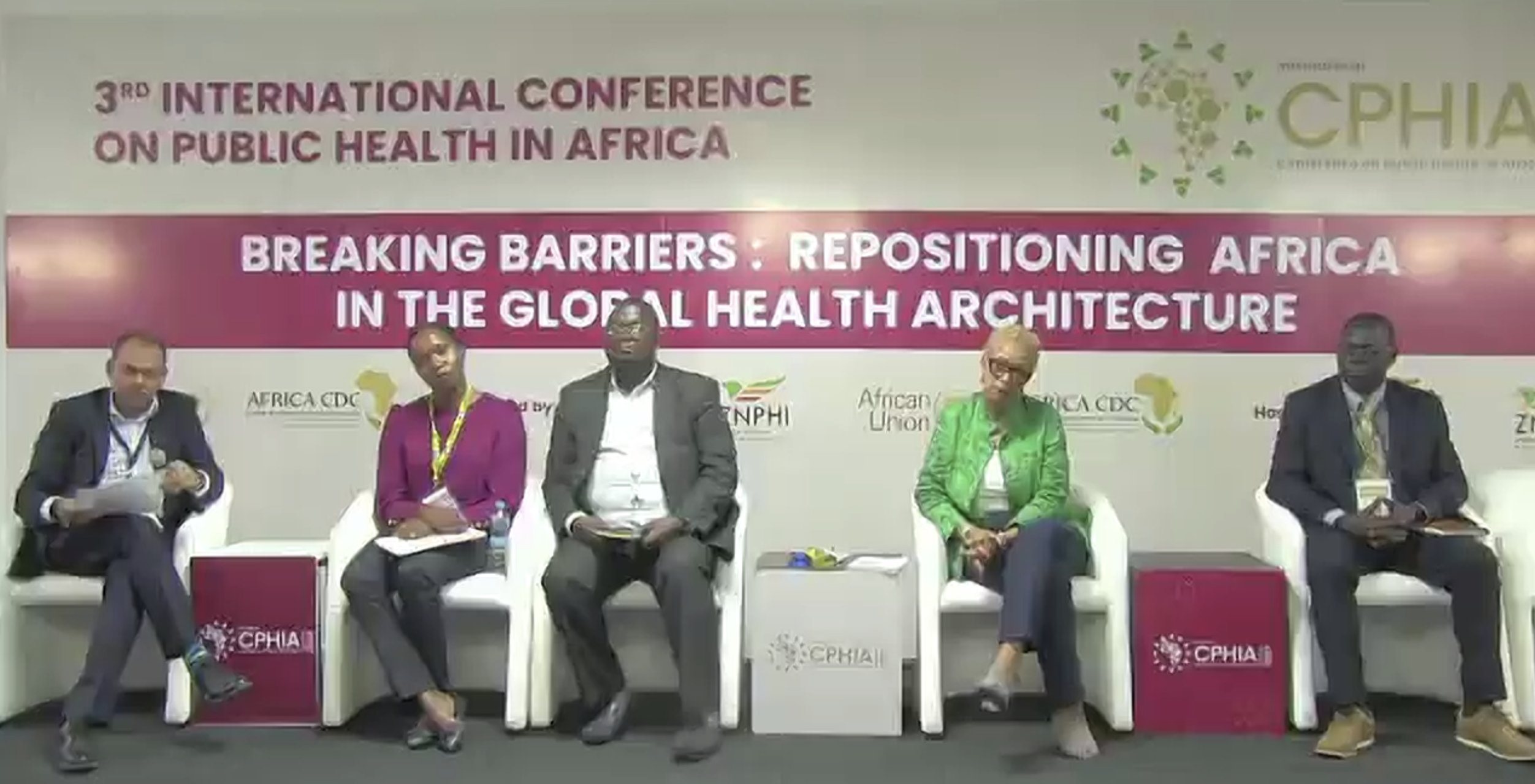 Panelists at the Official Side Event of CPHIA 2023: “Lessons for Establishing Integrated Test-and-Treat Programs to Deliver Lifesaving Treatments for COVID-19 and Other Health Challenges.”